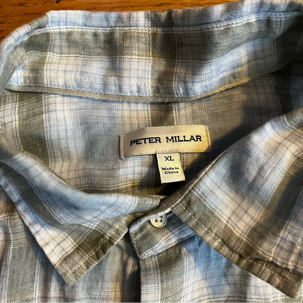 Peter Millar Blue and White Plaid Men's Shirt - Size XL - Picture 2 of 2